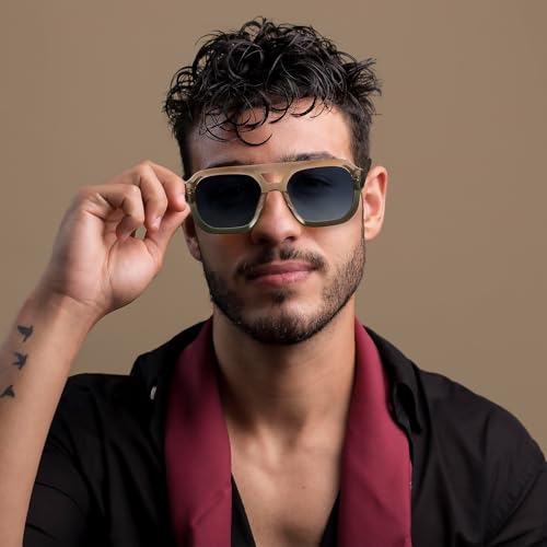 Image of DUCO Retro Square Aviator Sunglasses for Women Men Classic Vintage Trendy 70s Shades UV protection Sun Glasses DC2358