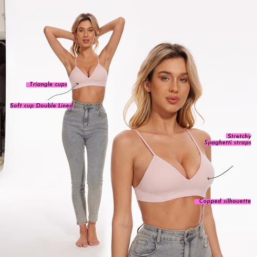 Image of Seamless Bra for Women Low Back Bralette Wirefree Spaghetti Bra with Padded Removeable
