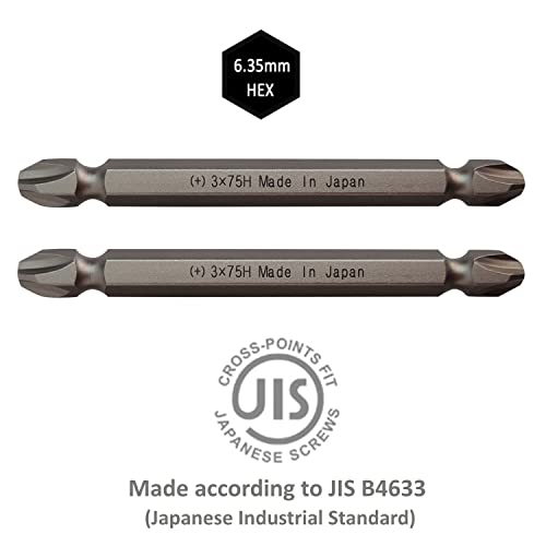 Rhino Tool Jis B4633 1/4'' Hex Screw Driver Bits | +1 +2 +3 X 75Mm Double Ended - 6 Pcs, One Size #TOP4