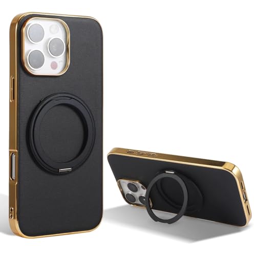 Étui de chargement magnétique en cuir plaqué premium noir pour iPhone 15