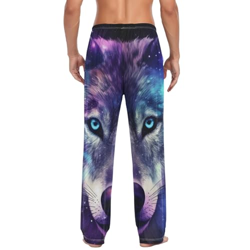 Men's Pajama Bottoms Blue Wolf Face Lounge Pajama Pants Sleep Bottoms with Pockets Drawstring Sleepwear for Men S2