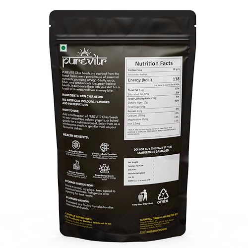 Image of Purevitr Sunflower Seeds & Chia Seeds Combo | 400g (200g Each) | Nutrient-Rich Superfood | High in Protein, Fiber & Omega-3 | Raw & Natural