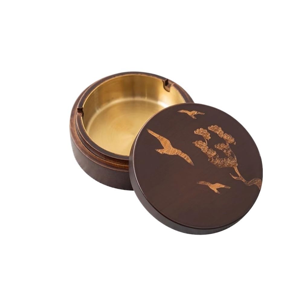 Indoor Decorative Bamboo Wood with Lid Ashtray Removable Alloy Copper Inner Liner for Living Room Patio Outdoor etc for Desktop
