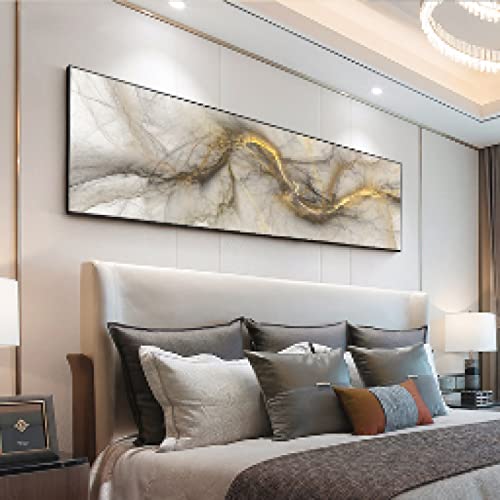 Toile peinture moderne abstrait gris jaune nuage 45x130cm sans cadre decoration