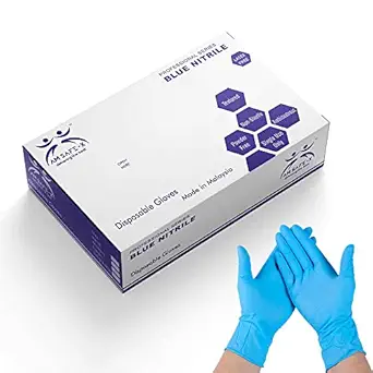 AM SAFE-X Disposable Blue Nitrile Examination Gloves (30, Small)