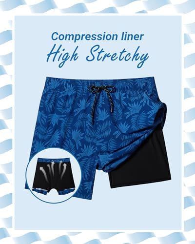 Arcweg Mens Swimming Trunks 2 in 1 with Boxer Liner 5.5" Quick Dry Swimwear Bathing Suit Swim Shorts with Zipper Pockets4