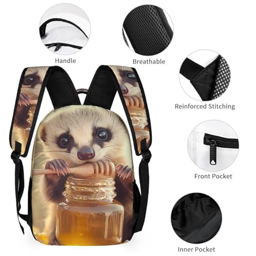 Cute Ferret Honey Printed Backpack with Lunch Box Bag Pencil Case Pouch 3pcs Daypack Set for Women Men3
