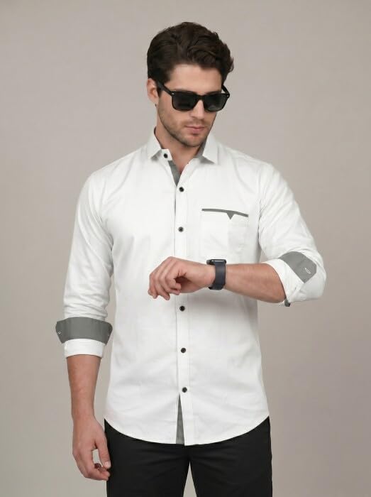 Image of Diverse Men's Cotton Blend Shirt with Pocket Design Spread Collar Full Sleeves Regular Fit and Standard Length | Comfortable Cotton Casual Shirt for Man