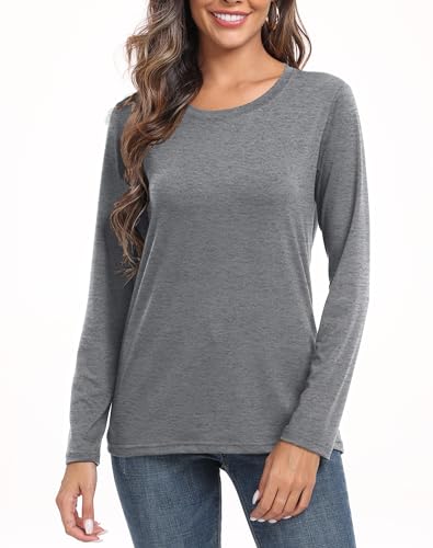 PRIMODA Women's Crew Neck Long Sleeve Shirts Basic Loose Fit