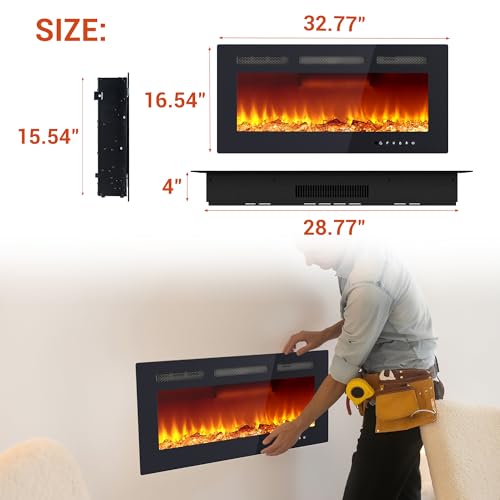 Image of Garvee 32.77 inchElectric Fireplace Wall Mounted & Recessed, Dual Heat Settings, Timer 1-8H, Low Noise, Remote & Touch Control, Realistic Flame Effects, Logs & Crystals Included, Slim Design for Any Room,