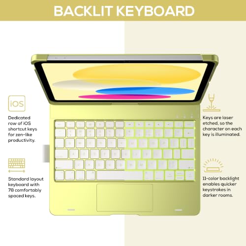 Image of typecase Touch iPad 11th 10th Generation Case with Keyboard (11 inch 2025, A16 & 10.9 inch 2022) - 360 Rotatable, 11-Color Backlit, Multi-Touch Trackpad, Pencil Holder, Thin & Light - Citrus