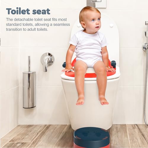 Image of Baybee 3-in-1 Baby Potty Training Seat | Comfortable & Safe Kids Potty Chair with Anti-Slip Toilet Seat, Removable Pot, Handles & Splash Guard | Potty Seat for Boys & Girls (Red)