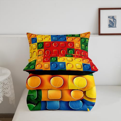 Image of Feelyou Toddler Building Blocks Comforter Set King Size Kids Toy Brick Comforter for Boys Teens Games Bedding Set Breathable Colorful Duvet Set Room Decor Quilt Set