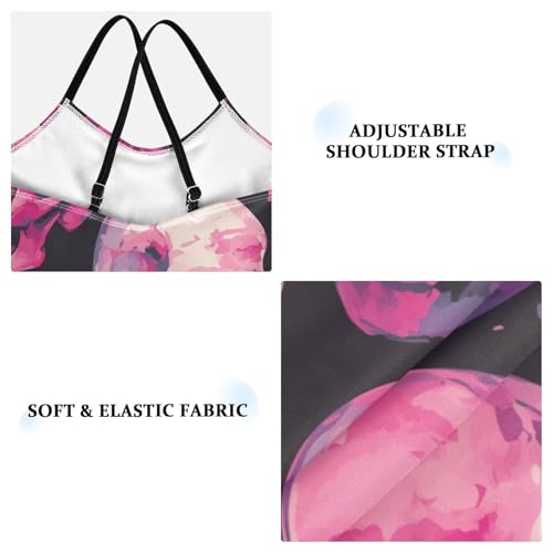 KLL Pink Skulls on A Black Background Girls' 1 Piecing Bathing Suit Beach Swimwear with Adjustable Straps Quick-Dry3