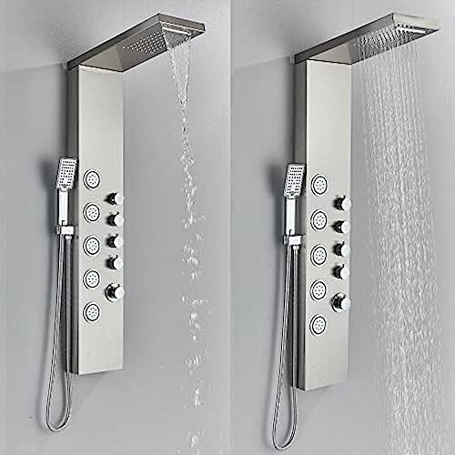 Sistema de columna de ducha de acero inoxidable con cabeza de ducha tipo lluvia y 6 funciones con jets para el cuerpo miniatura 2