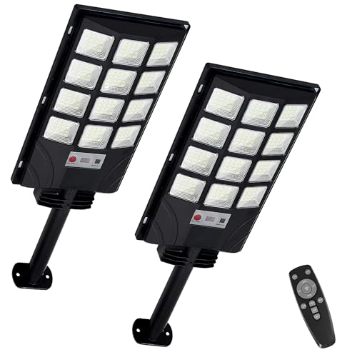 TFKK Solar Lights Outdoor for Outside, IP66 Waterproof Solar Street Lights Outdoor with Motion Sensor & Dusk to Dawn, 6500K Security Flood Light for Yard Garden with Remote Control - 2PACK