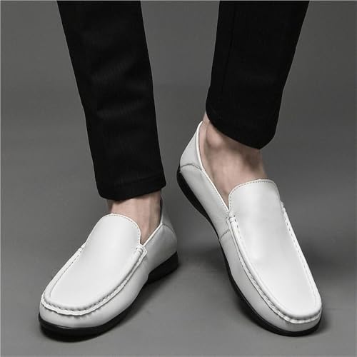 Mens Leather Loafers Solid Color Round Toe Anti Slip Comfortable Walking Shoes Outdoor Casual Lightweight Flexible4
