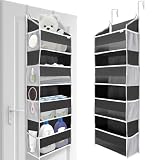 ULG 1 Pack Over Door Organizer with 4 Large Pockets 6 Mesh Side Pockets, 36 lbs Weight Capacity Hanging Storage Organizer with Clear Window for Bedroom Nursery, Baby Kids Toys, Diapers, Dark Grey