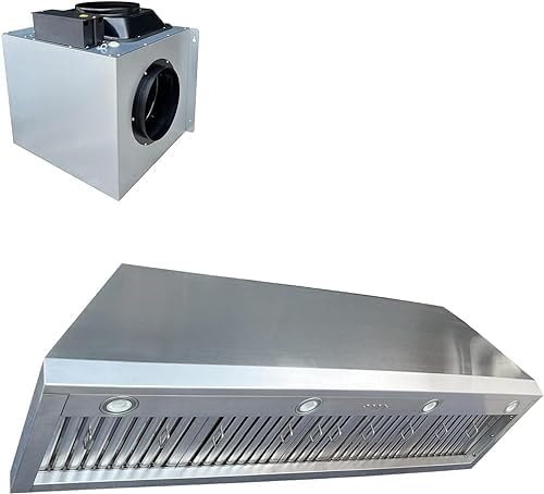 Range Hood 60 In 4-Speeds with Inline Remote Blower Ultra Quiet Powerful Suction 304 Stainless Steel Baffle Fillters 8" Top Vent 1260 CFM