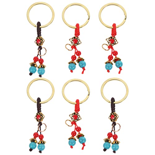 Veemoon 6 Stücke Natürliche Kristall Stein Keychain Glück Glück Auto Hängende Verzierung Edelstein Perlen Quaste Anhänger Keychain Rucksack Geschenke Cover