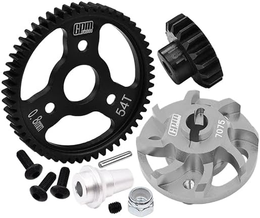 Aluminum 7075 Alloy Spur Gear Adapter with Steel 32 Pitch 54T Spur Gear & 18T Motor Gear for Traxxas 1/10 Slash 4X4 LCG-68086-21 Upgrades - Gray Silver