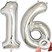 KEYYOOMY 40 inch Number 16 Balloon Silver Gaint Jumbo Foil Mylar Number Balloons for Sweet 16 Birthday Party Decorations