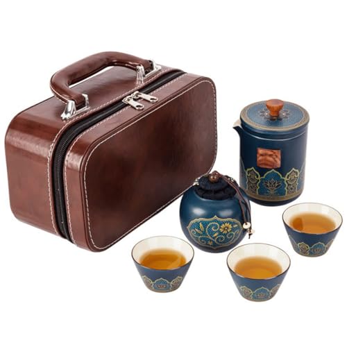 NUZAMAS Juego de té de cerámica de viaje con bolsa de transporte, juego de té Kung Fu chino, juego de té portátil, juego de té de cristal, batidor de matcha, vasos, tazas, ollas de ceremonia,