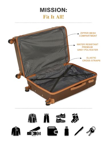 Image of Teakwood Cabin Size 8 Wheels Trolley Bag, Hard Cabin with Zipper Closure, Adjustable Push Button & Cross Side Strap, Number Lock System 360 Degree (Small, Brown)