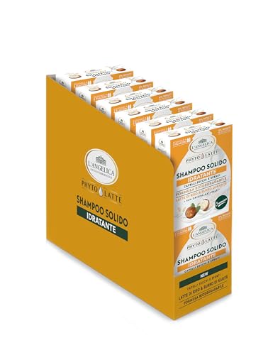 L'Angelica, Shampoo Solido Phytolatte Idratante, Shampoo Naturale Con Riso e Burro di Karitè, Shampoo Capelli Secchi, Idrata e Dona Lucentezza ai Capelli, 12 Confezioni da 60g
