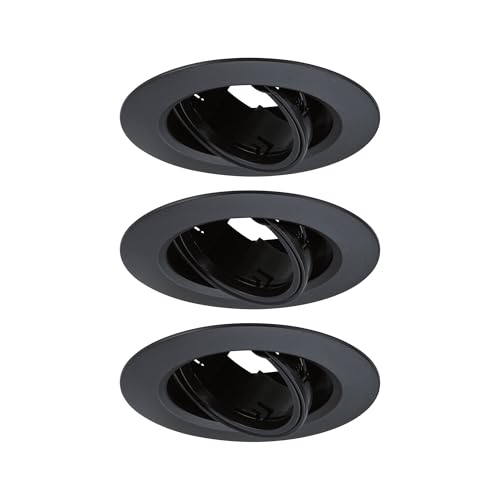 Paulmann 92111-Foco, Kit de 3 orientable Redondo, 90 mm, 30° GU10 máx. 3x10W 230 V Negro empotrada-Luminaria sin Bombilla
