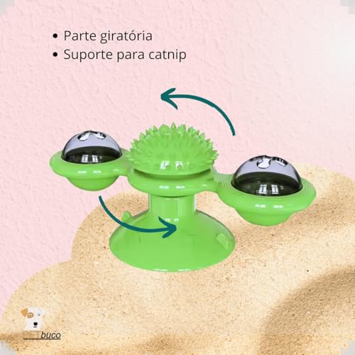 Brinquedo Interativo Petbuco Cat Moinho de Vento com Erva de Gato e Led para gatos com ventosa VERDE