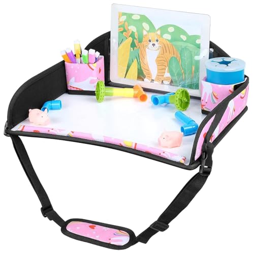 INFANZIA Reisetisch Kindersitz für Kinder - Knietablett Snack Tablett Kindersitz Rücksitz für Auto Flugzeug Zug Reisen - Unterstützung Faltbarer Organizer (Schwarz)