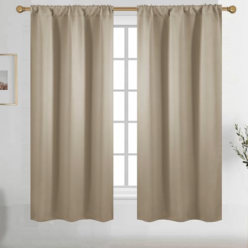 Diraysid Beige Blackout Curtains for Bedroom and Living Room Thermal Insulated Room Darkening Curtains Drapes, 42 x 63, 2 Panels