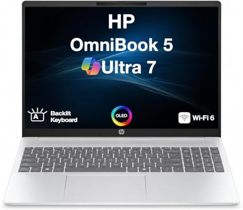 HP OmniBook 5 Copilot + Laptop 16.0" OLED WUXGA Display, Intel Ultra 7-255U