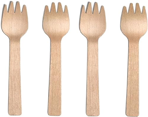 500 x MINI Wooden SPORKS - 10cm Tall Eco-Friendly, Compostable and Biodegradable Birch Wood Small SpoonForks for Party, BBQ, Picnic, Catering, Dinner, Buffet and Takeaways