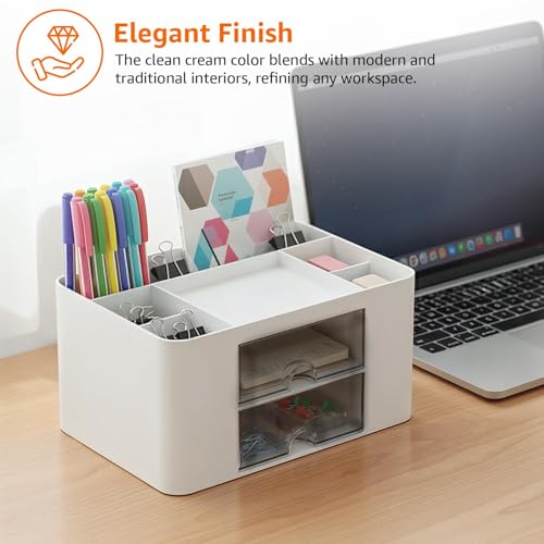 Image of Study Table Organizer with Drawers | Desk Organiser for Students | Stationery Storage Box | Office Table Organizer | Study Desk Accessories Holder (White)