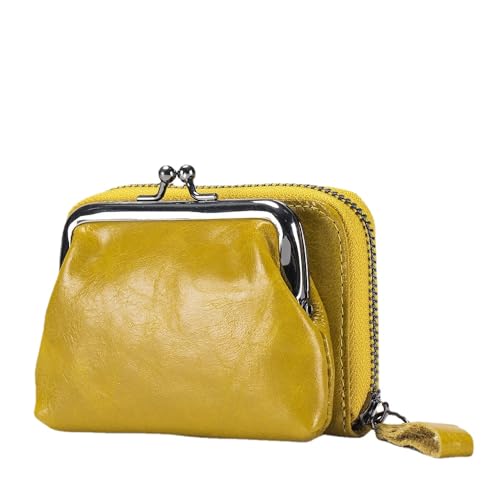 Genuine Leather Small Wallet for Women 9 Card Slots Kiss Lock Coin Pocket Kiss Clasp Mini Purse