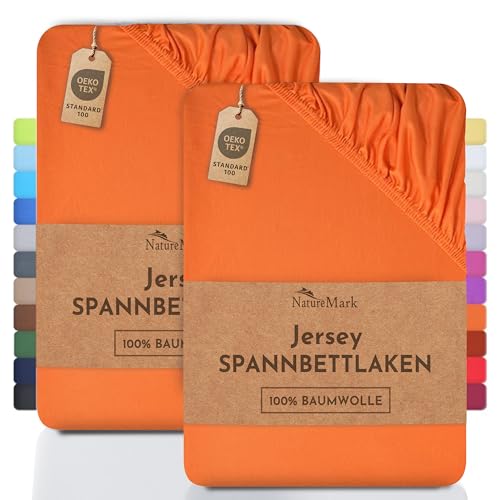 NatureMark 2er Pack Jersey Spannbettlaken, Spannbetttuch 100% Baumwolle in vielen Größen und Farben MARKENQUALITÄT ÖKOTEX Standard 100 | 90 x 200 cm - 100 x 200 cm - terrakotta
