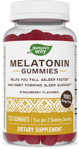 Nature’s Way Melatonin Gummies, Sleep Gummies, Supports Restful Sleep,* 5 mg per 2 Gummy Serving, Strawberry Flavored, 120 Gummies
