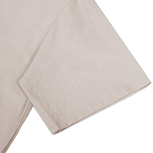 NIBESSER Camisa de Lino Hombre Manga Corta Verano Slim Fit Casual Con Botones Henley Transpirable Color Sólido Para Vacaciones Mar Playa, Caqui, M