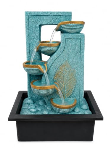 Image of eCraftIndia Tabletop Water Fountain with 5-Tier Cascading Water Flow, Leaf Design Indoor Decorative Fountain for Home, Living Room, Bedroom, Office & Meditation Decor