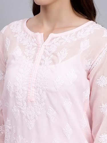 Image of Seva Chikan Hand Embroidered Lucknowi Chikankari Terivoil Cotton Regular Fit Straight Kurta for Women SCL4351