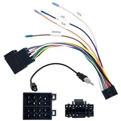 Oupdate - Câble Adaptateur Autoradio 16 Broches vers ISO avec Adaptateur Antenne, Faisceau de Câblage Stéréo pour Poste Radio Voiture, Connecteur ISO Autoradio avec Commandes au Volant et Inverse