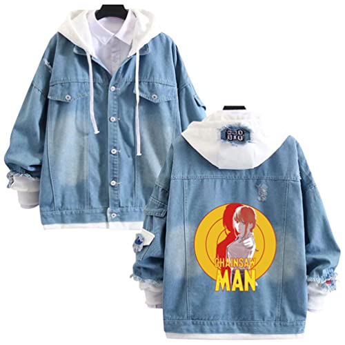 Forwacos Unisex Anime Chainsaw Man Cosplay Hoodie Jeansjacke Denji Jacke Mantel Streetwear Kostüm Makima Cosplay Outfit (Stil 4, X-Large) Cover