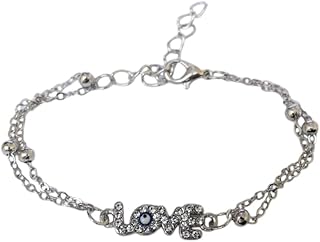 سوار من الستانلس ستيل مع عين زرقاء داخل قلادة كلمة الحب للنساء - فضي