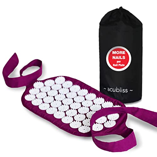 Acubliss Acupressure Wrap Strap â 1,848 Nails, On-The-Go Travel Acupuncture Mat Strap for Neck/Lower Back Pain Relief & Zone Therapy â FSA/HSA Eligible, Carry Bag, 15 x 8â Purple