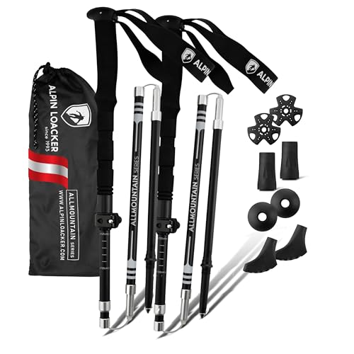 ALPIN LOACKER Wanderstöcke faltbar Carbon oder Aluminium mit Korkgriff I Nordic Walking Stöcke Damen & Herren I Leichte Faltbare Trekkingstöcke Teleskop für Bergsport, Eva Alu lang