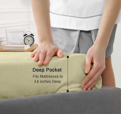 RUVANTI 100% Cotton California King Sheet Sets, 4 Pieces, Soft & Breathable Percale Weave Bedding, Deep Pocket 14", Hotel Standard, Crisp Cool Feel & Durable, Perfect Dyed Sheets, Sage Green