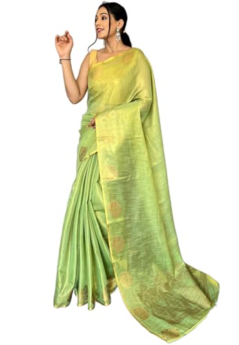 Image of SWORNOF Gold-Toned Woven Design Silk Zari Tissue Saree | Saree for Women | Soft and Skin Friendly
