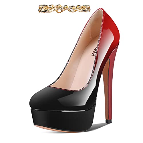 ISNOM Red Black Pumps for Women Sexy Black Stiletto Heels Patent Leather Pumps Comfortable Heels Dress Pumps Platform Shoes High Heel Platform Shoes